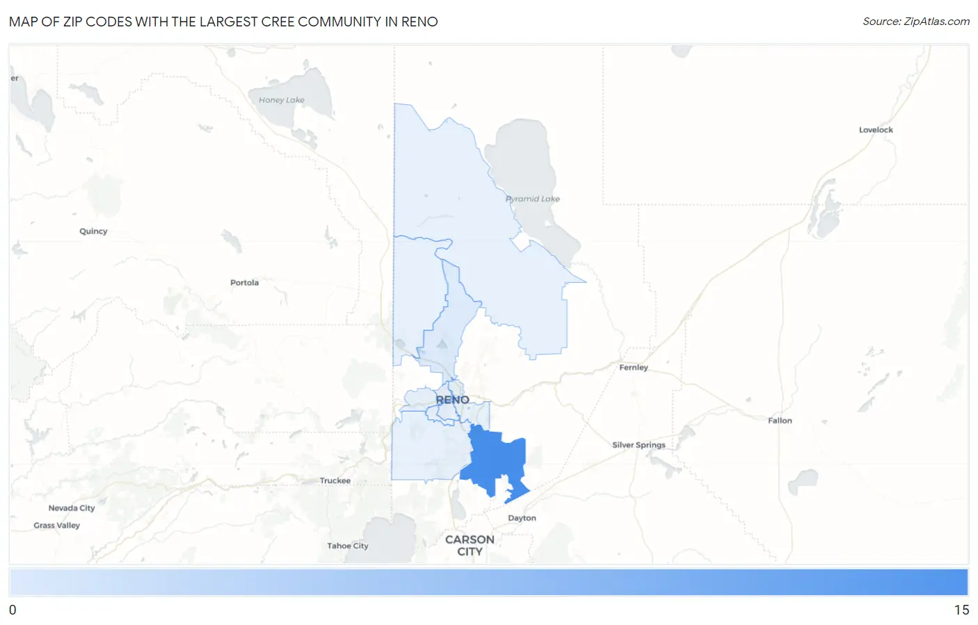 Zip Codes with the Largest Cree Community in Reno Map