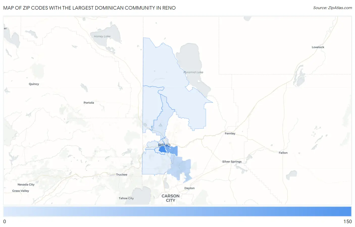 Zip Codes with the Largest Dominican Community in Reno Map