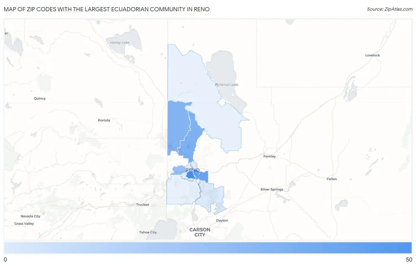 Zip Codes with the Largest Ecuadorian Community in Reno Map