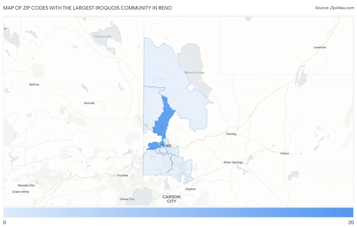 Zip Codes with the Largest Iroquois Community in Reno Map