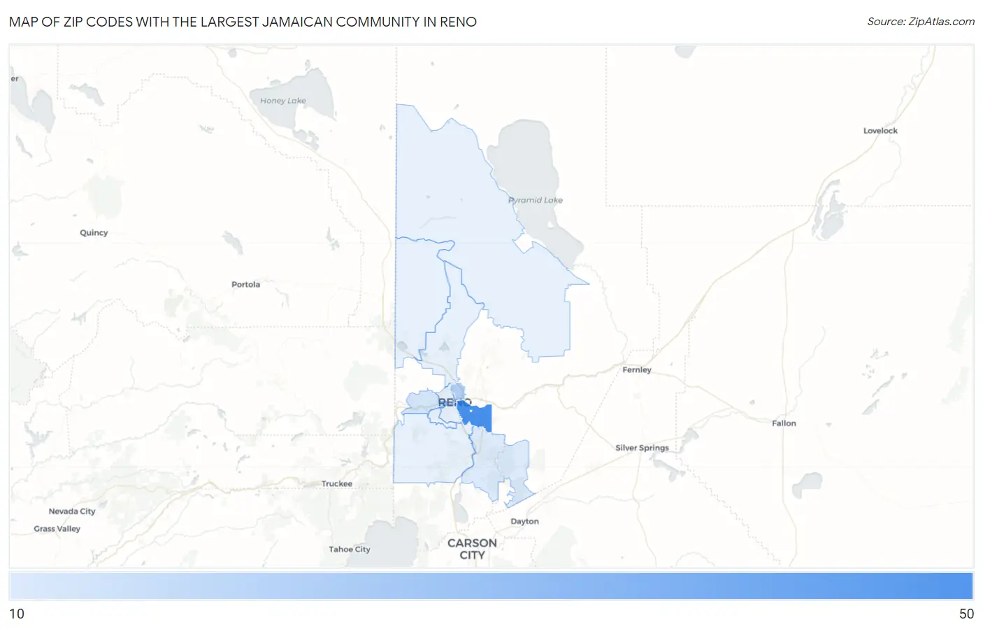 Zip Codes with the Largest Jamaican Community in Reno Map