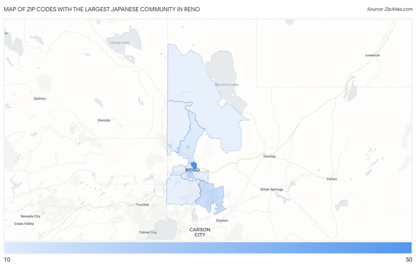 Zip Codes with the Largest Japanese Community in Reno Map