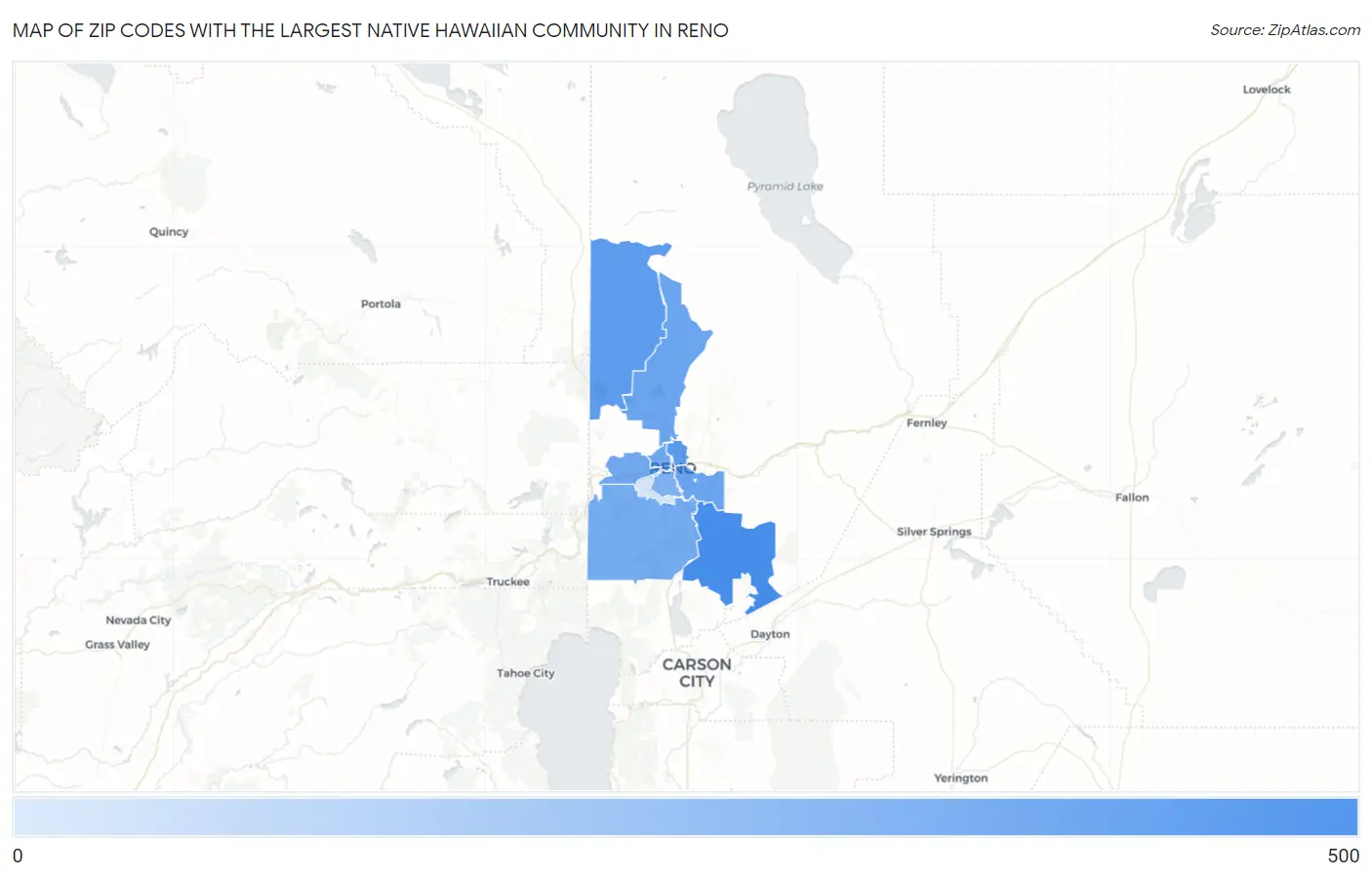 Zip Codes with the Largest Native Hawaiian Community in Reno Map