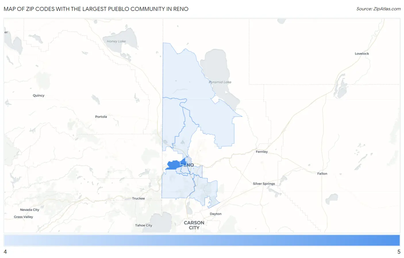 Zip Codes with the Largest Pueblo Community in Reno Map