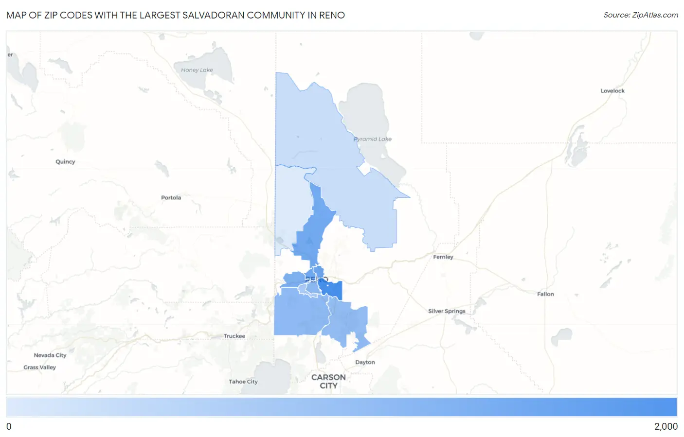 Zip Codes with the Largest Salvadoran Community in Reno Map
