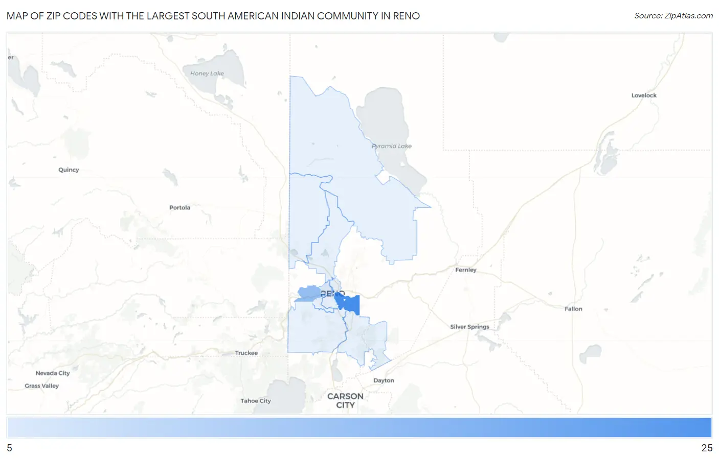 Zip Codes with the Largest South American Indian Community in Reno Map
