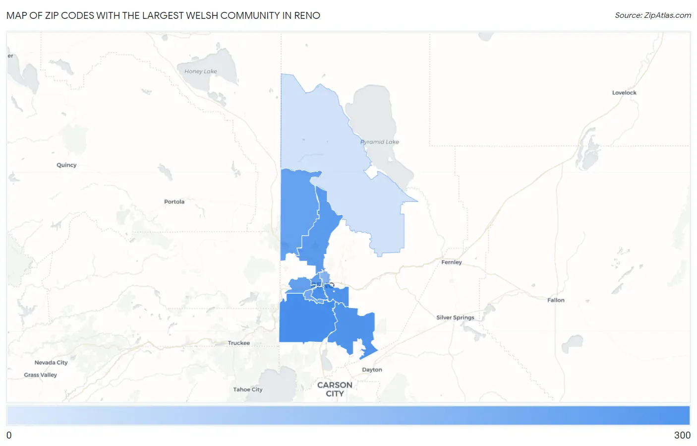 Zip Codes with the Largest Welsh Community in Reno Map