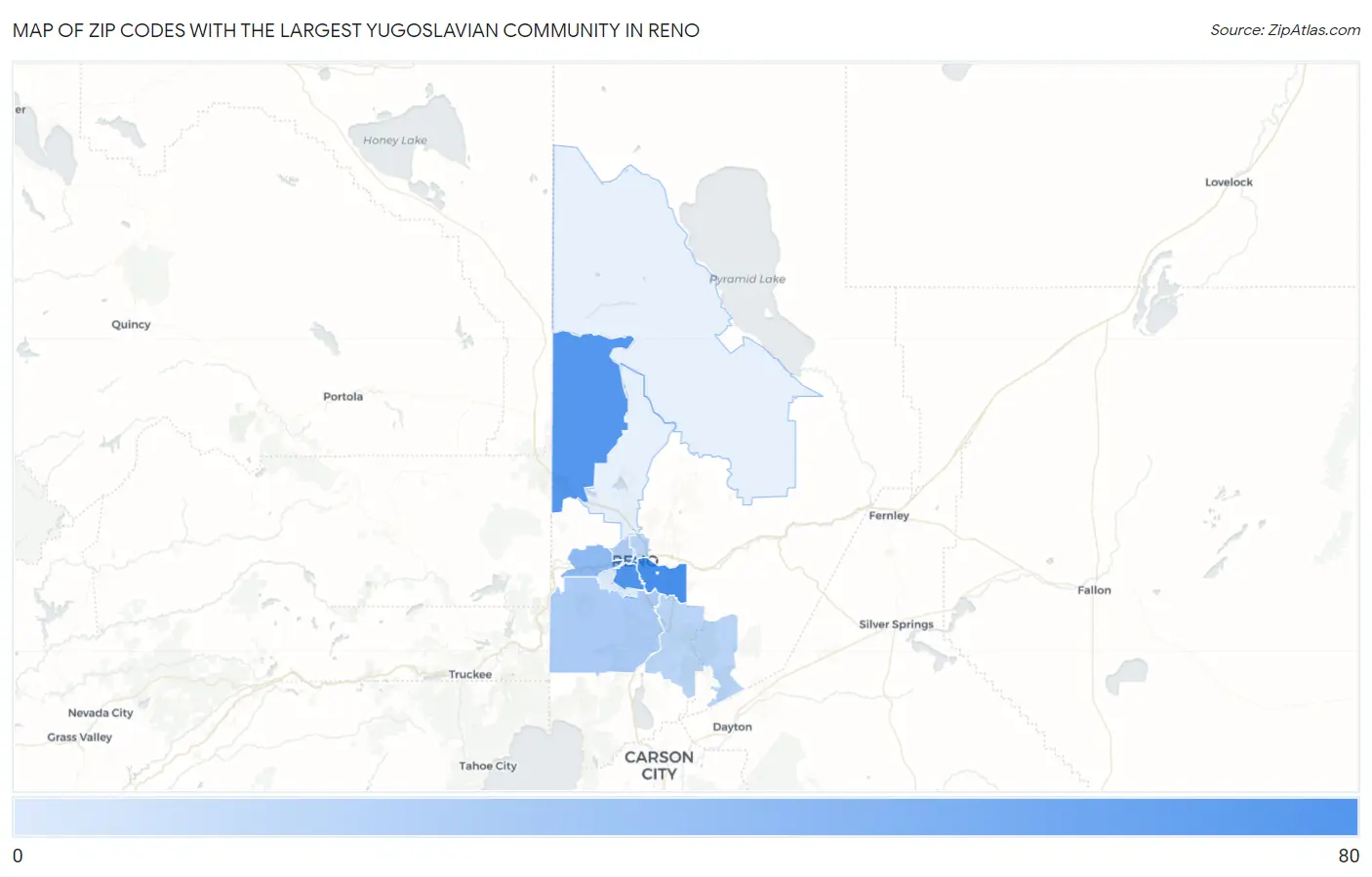 Zip Codes with the Largest Yugoslavian Community in Reno Map