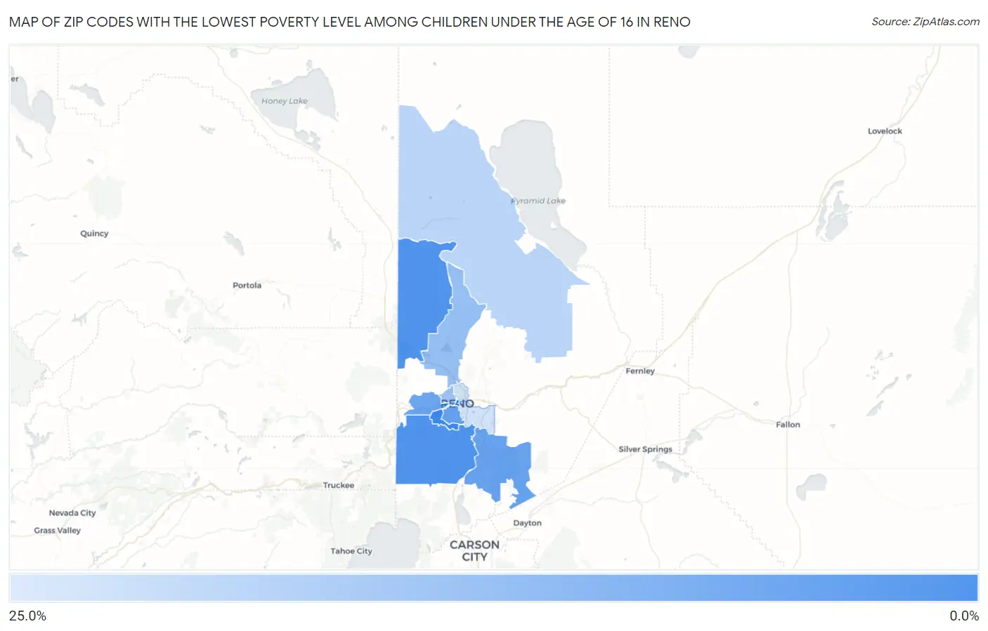Zip Codes with the Lowest Poverty Level Among Children Under the Age of 16 in Reno Map