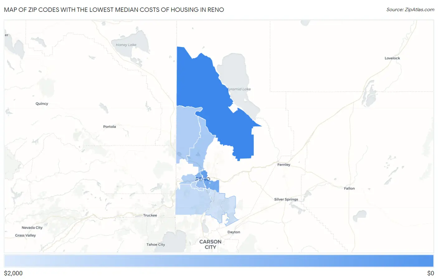 Zip Codes with the Lowest Median Costs of Housing in Reno Map