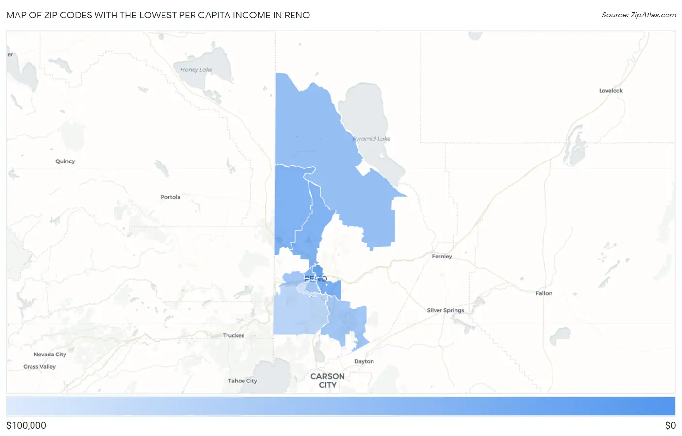 Zip Codes with the Lowest Per Capita Income in Reno Map