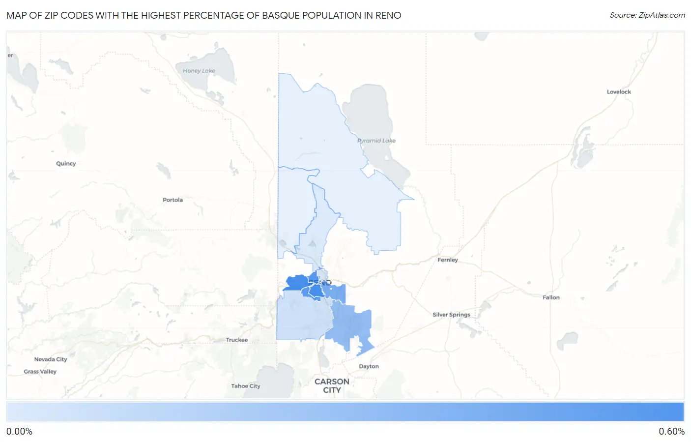 Zip Codes with the Highest Percentage of Basque Population in Reno Map