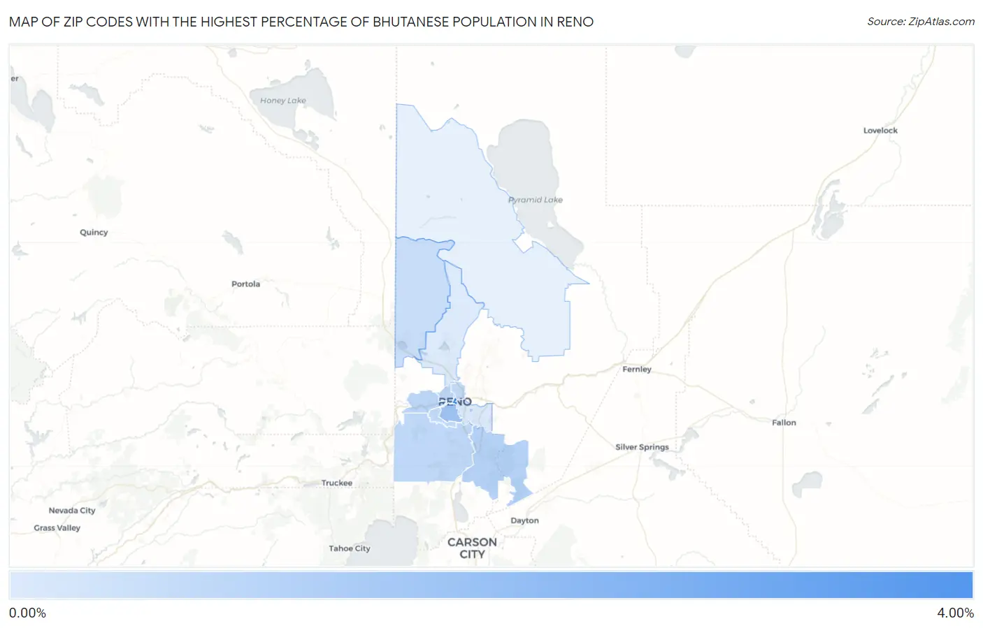 Zip Codes with the Highest Percentage of Bhutanese Population in Reno Map