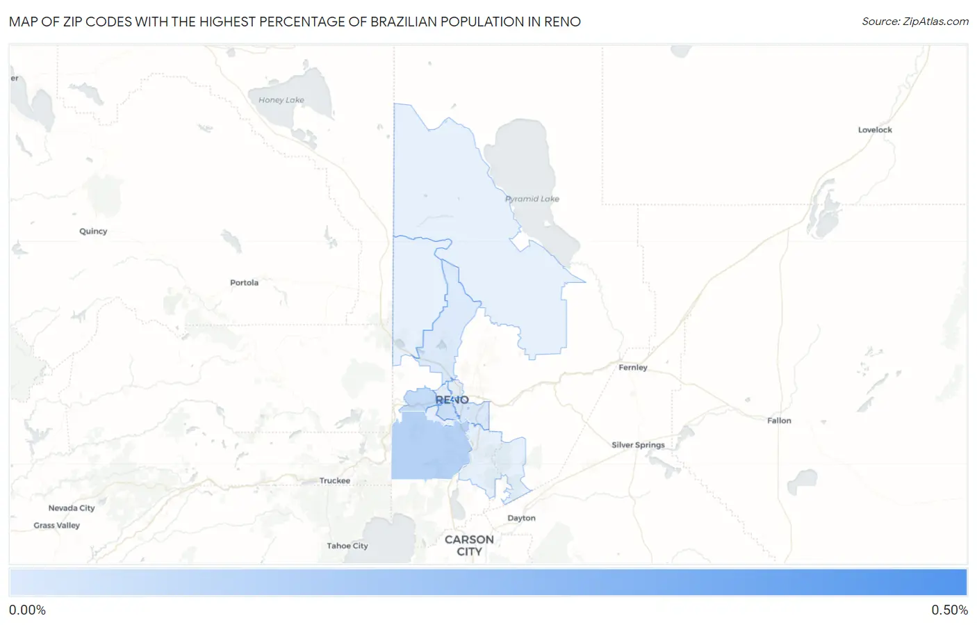 Zip Codes with the Highest Percentage of Brazilian Population in Reno Map
