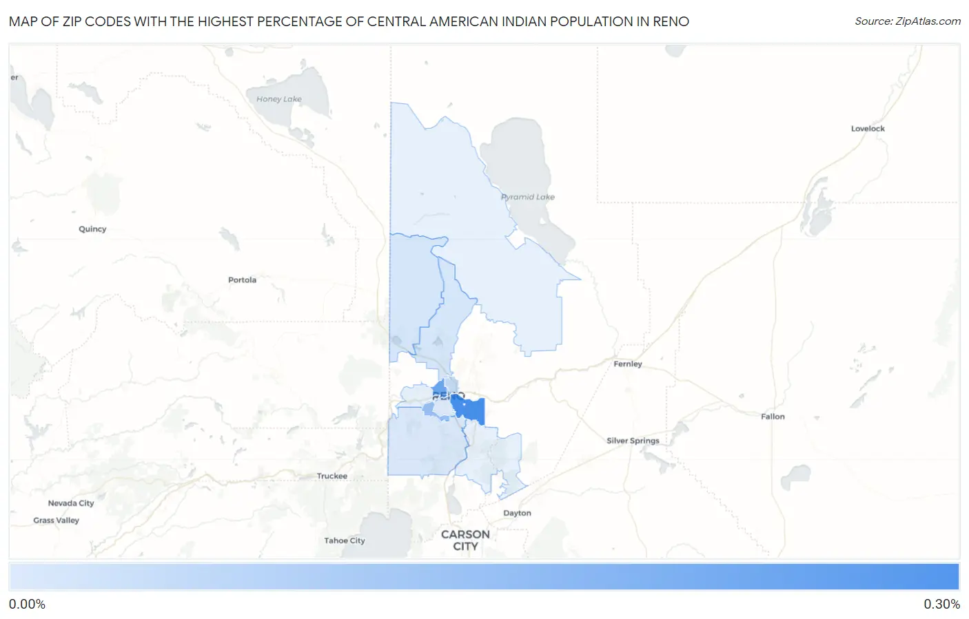 Zip Codes with the Highest Percentage of Central American Indian Population in Reno Map