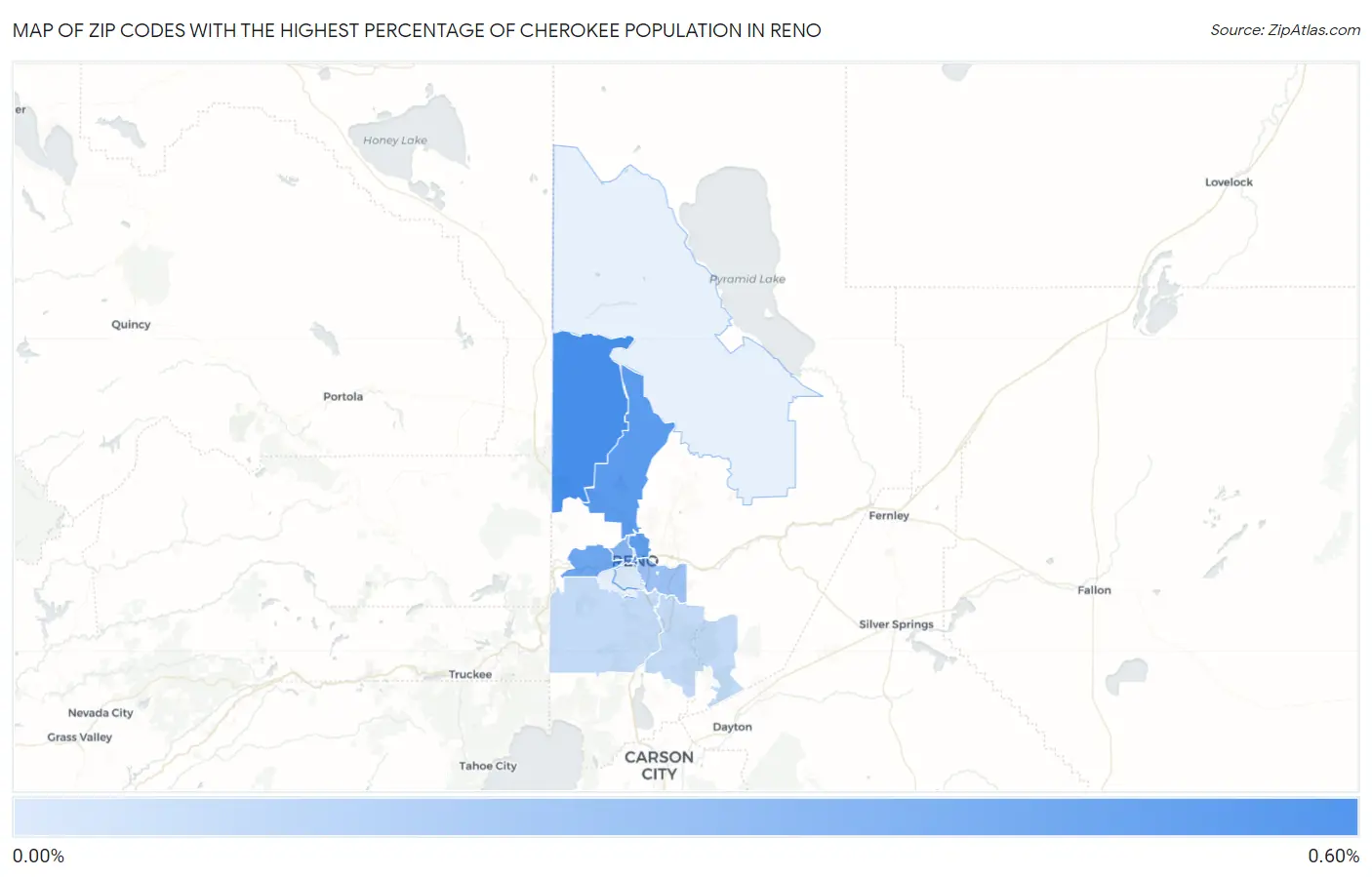 Zip Codes with the Highest Percentage of Cherokee Population in Reno Map