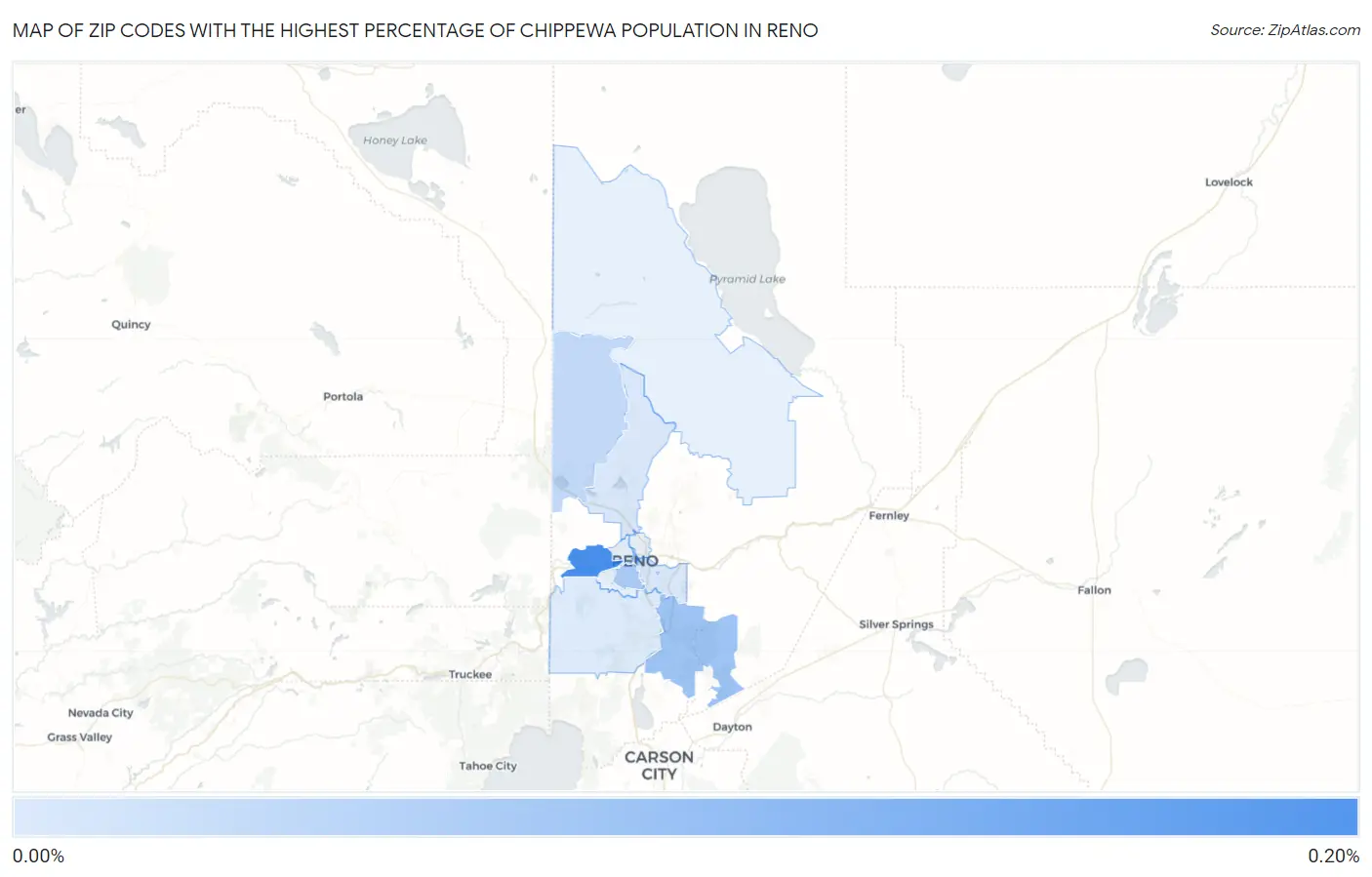 Zip Codes with the Highest Percentage of Chippewa Population in Reno Map