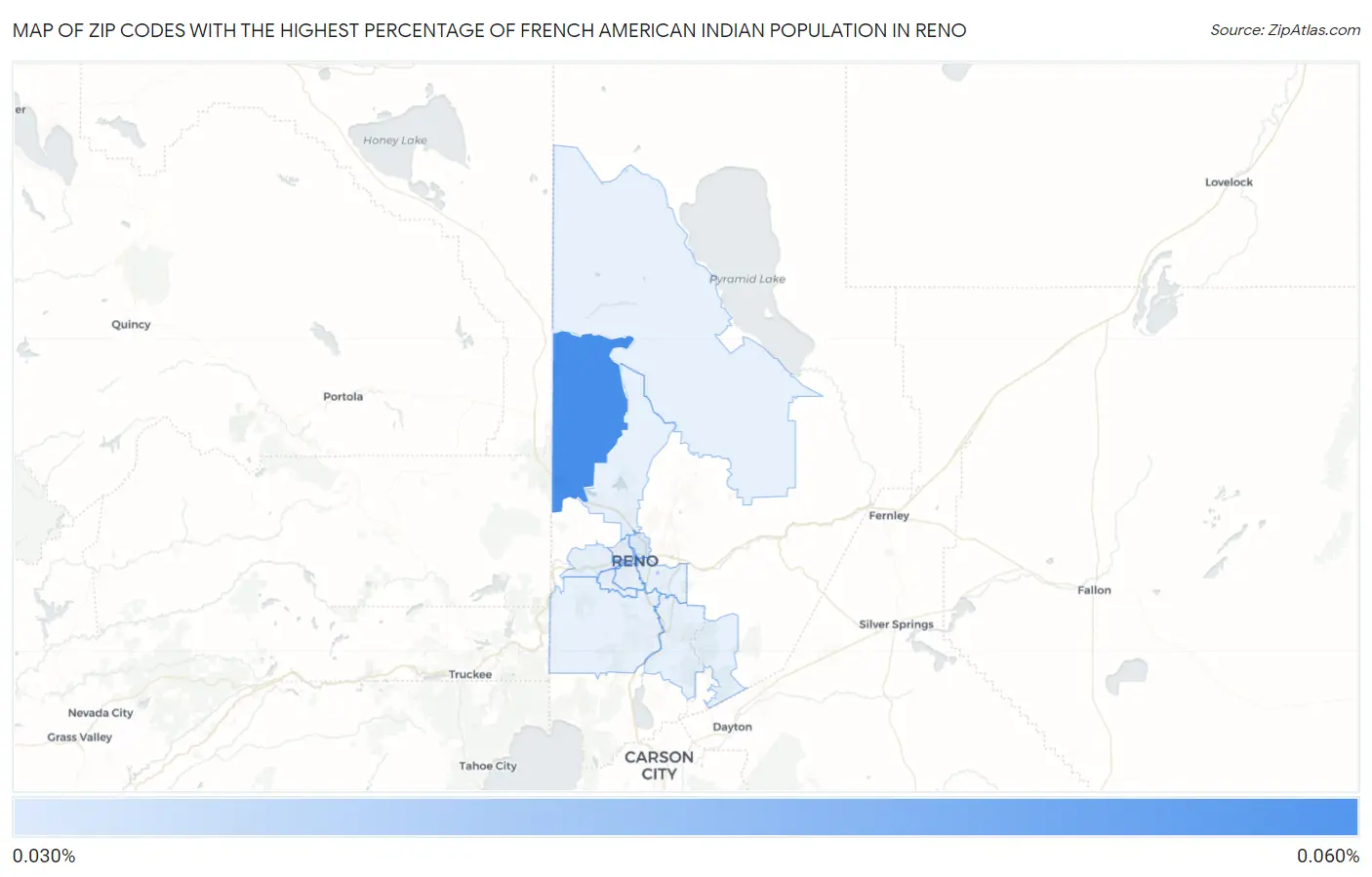Zip Codes with the Highest Percentage of French American Indian Population in Reno Map