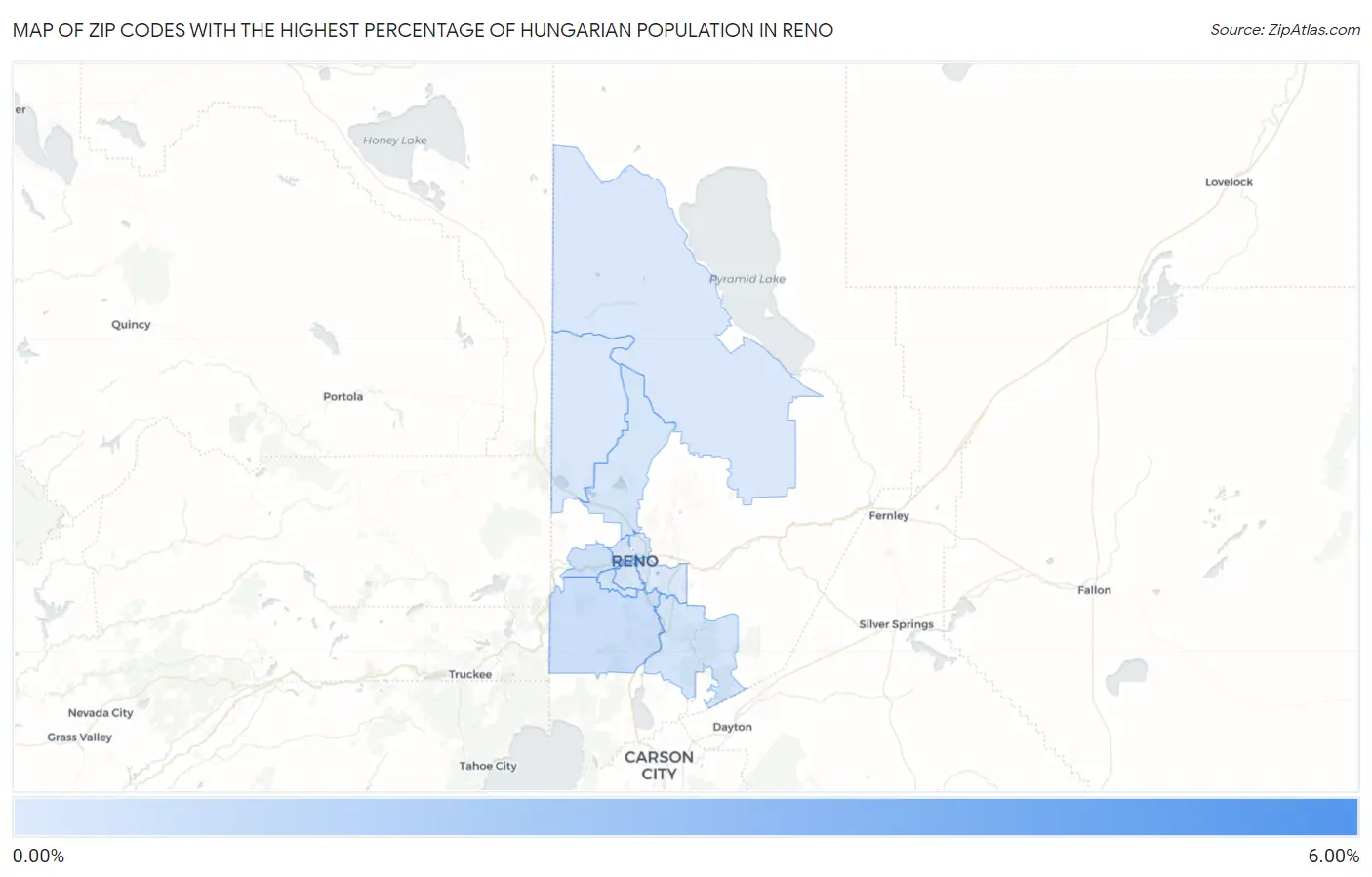 Zip Codes with the Highest Percentage of Hungarian Population in Reno Map