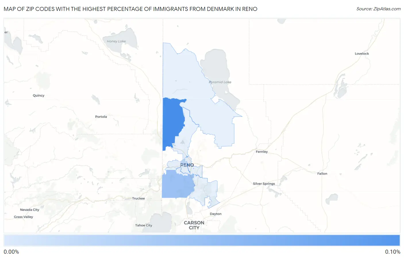 Zip Codes with the Highest Percentage of Immigrants from Denmark in Reno Map