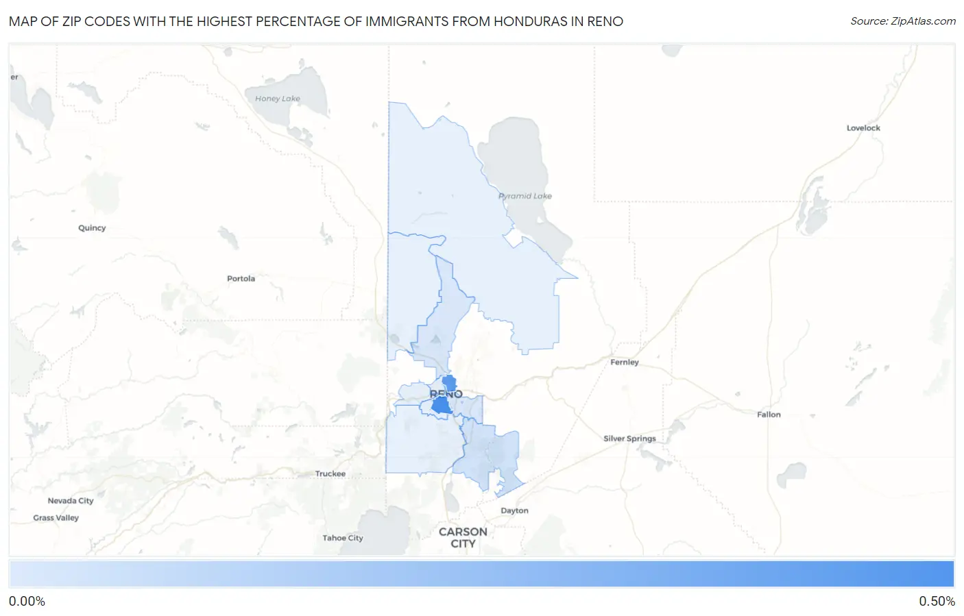 Zip Codes with the Highest Percentage of Immigrants from Honduras in Reno Map