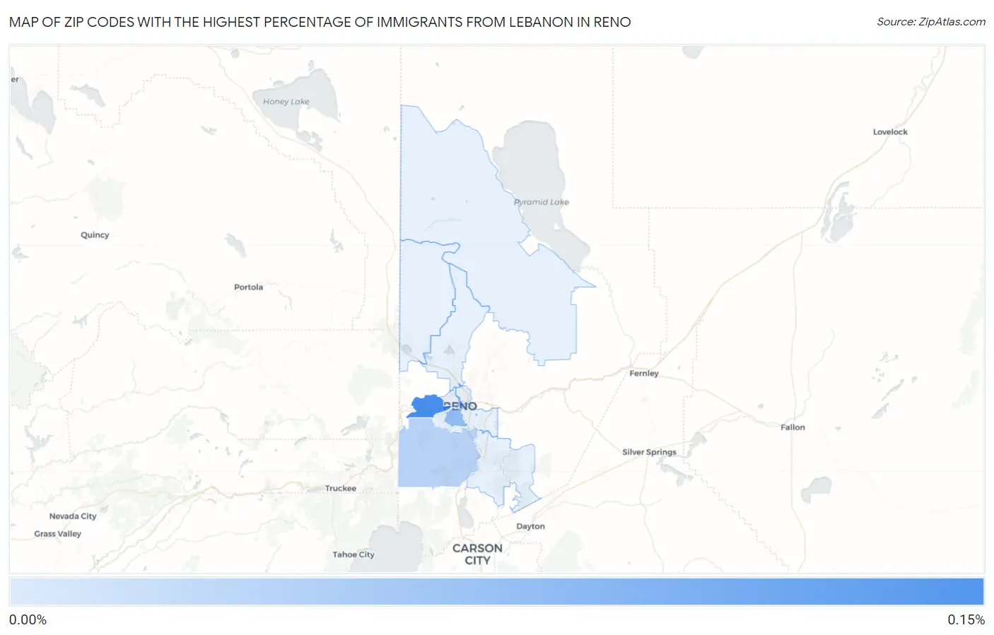 Zip Codes with the Highest Percentage of Immigrants from Lebanon in Reno Map