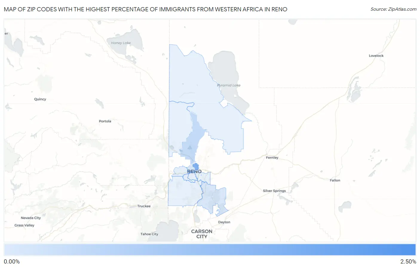 Zip Codes with the Highest Percentage of Immigrants from Western Africa in Reno Map