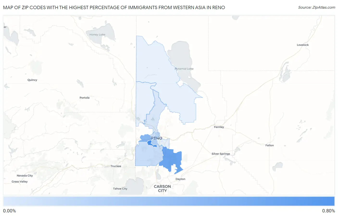 Zip Codes with the Highest Percentage of Immigrants from Western Asia in Reno Map