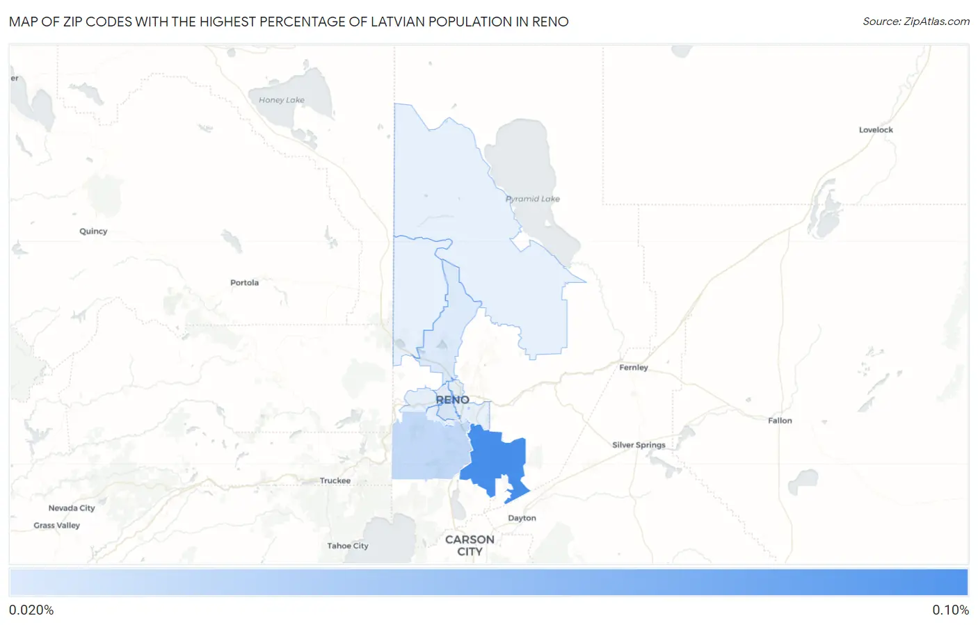 Zip Codes with the Highest Percentage of Latvian Population in Reno Map