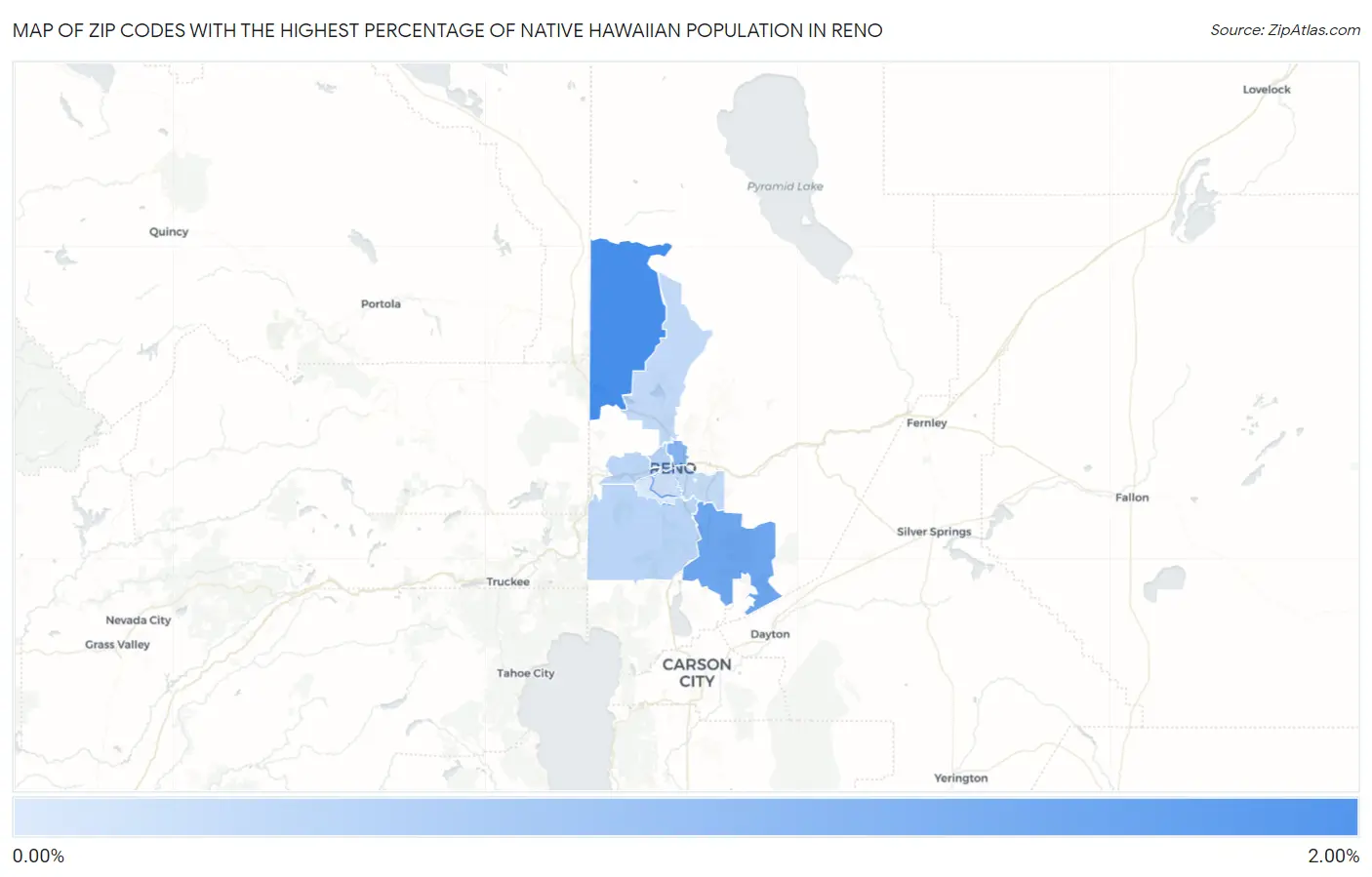 Zip Codes with the Highest Percentage of Native Hawaiian Population in Reno Map
