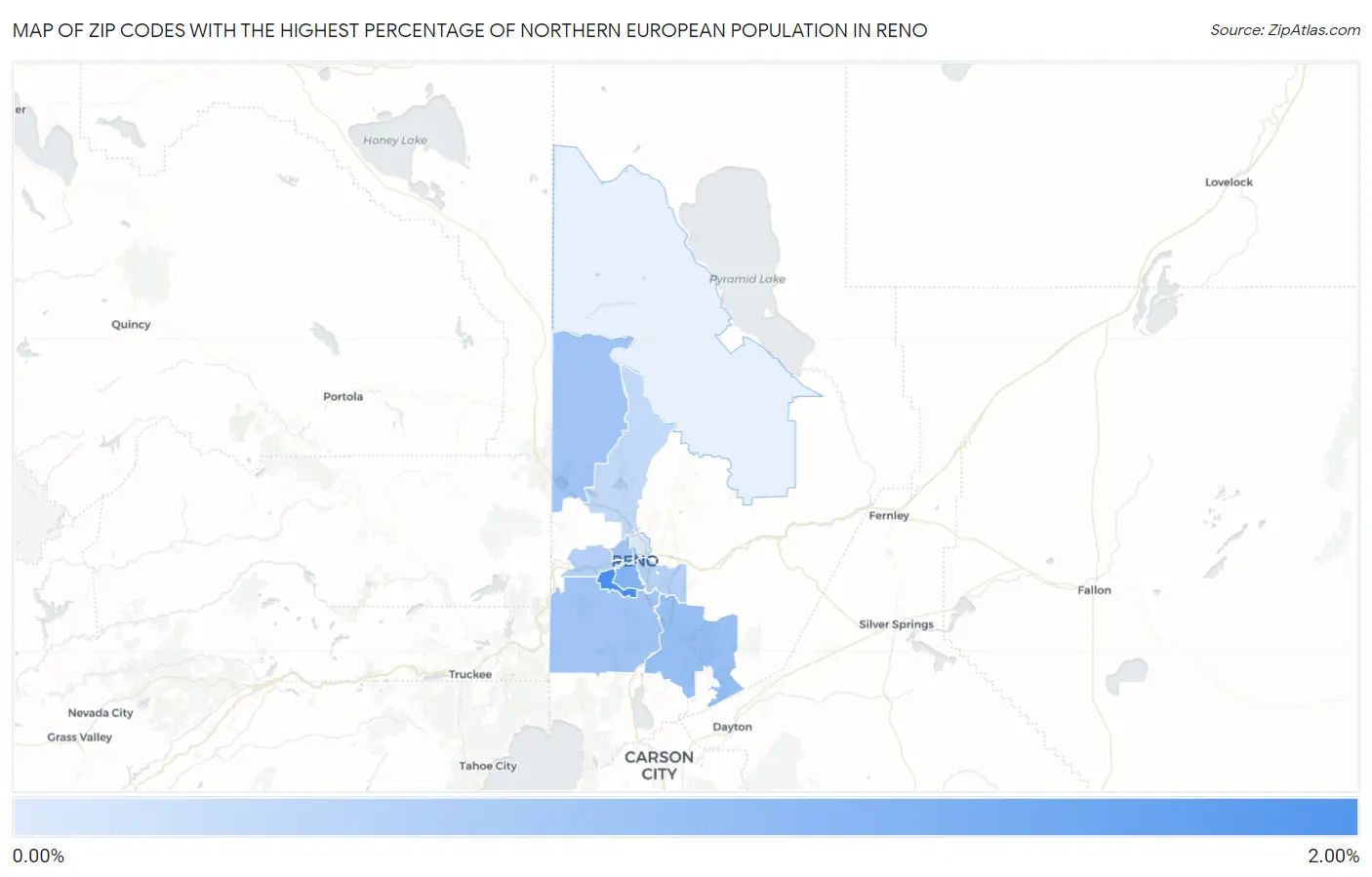 Zip Codes with the Highest Percentage of Northern European Population in Reno Map