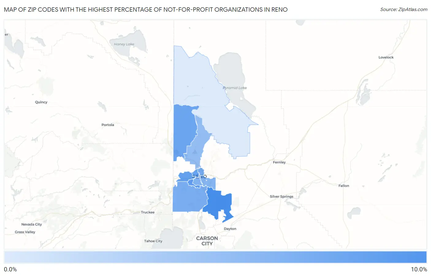 Zip Codes with the Highest Percentage of Not-for-profit Organizations in Reno Map
