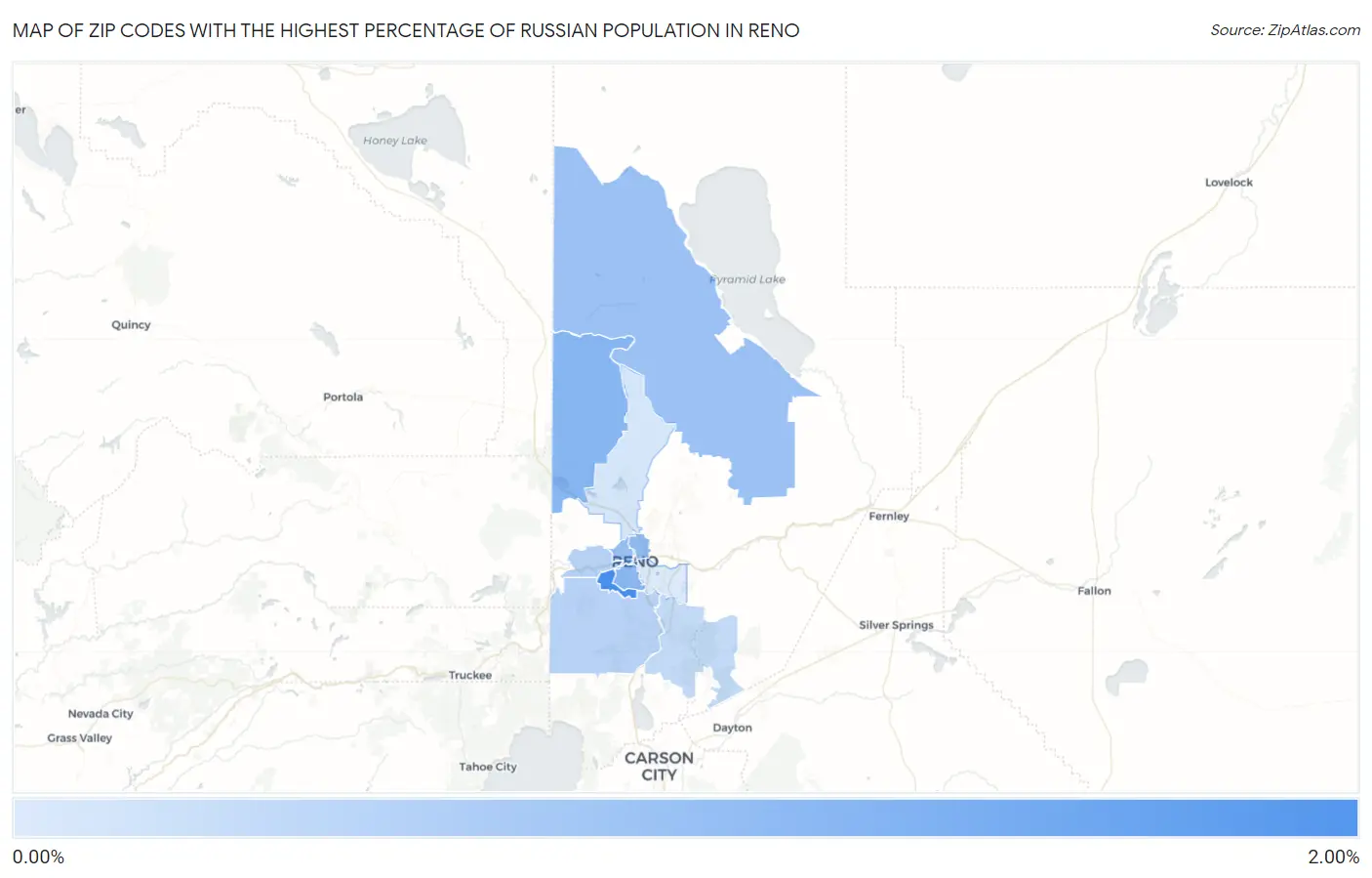Zip Codes with the Highest Percentage of Russian Population in Reno Map