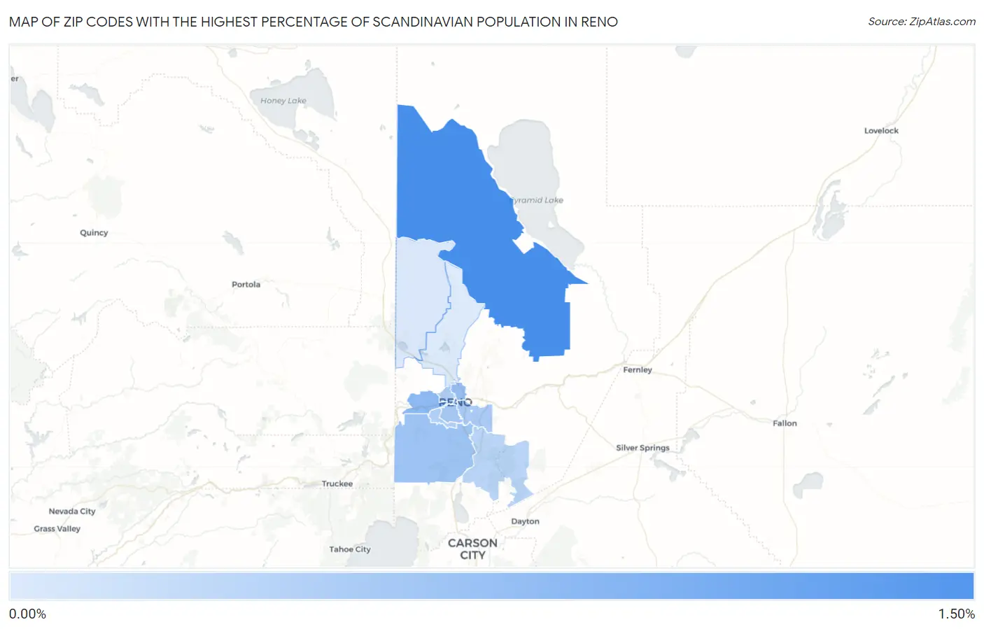 Zip Codes with the Highest Percentage of Scandinavian Population in Reno Map