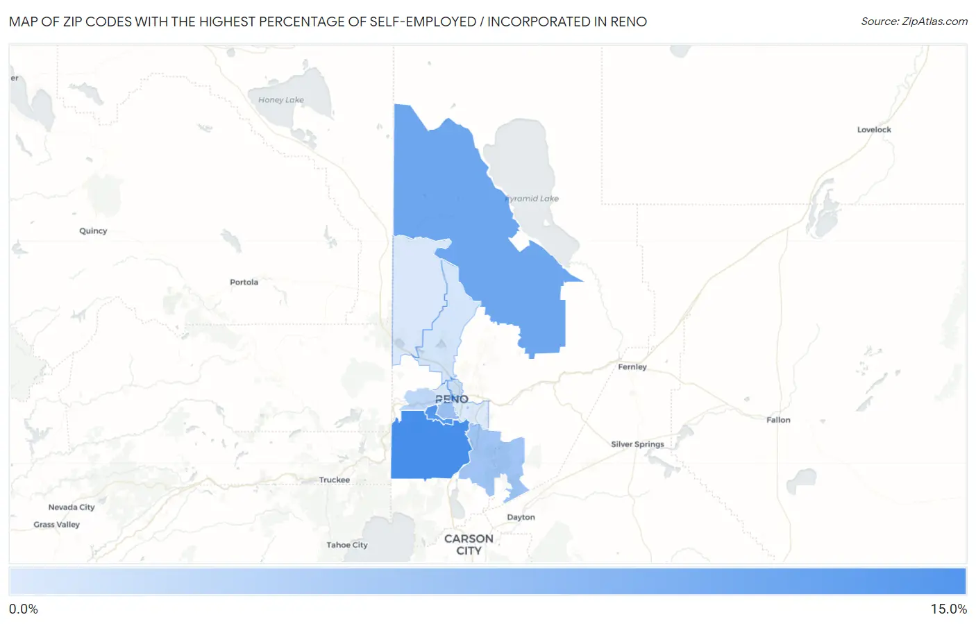 Zip Codes with the Highest Percentage of Self-Employed / Incorporated in Reno Map