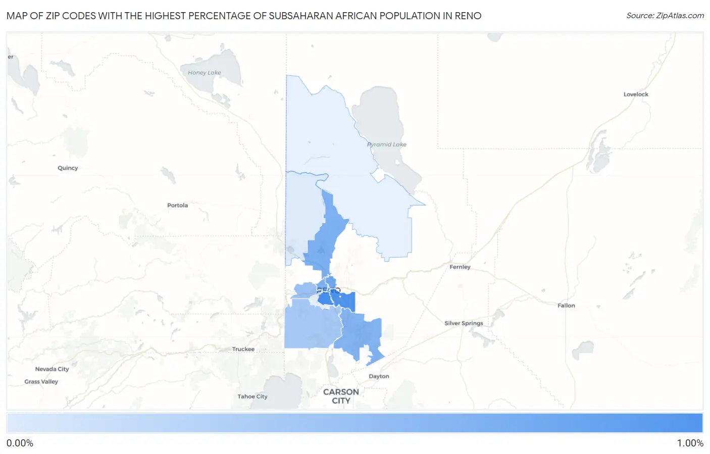 Zip Codes with the Highest Percentage of Subsaharan African Population in Reno Map