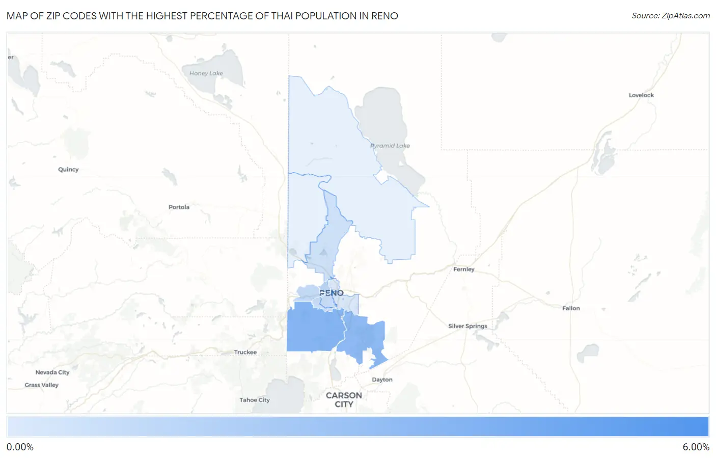 Zip Codes with the Highest Percentage of Thai Population in Reno Map