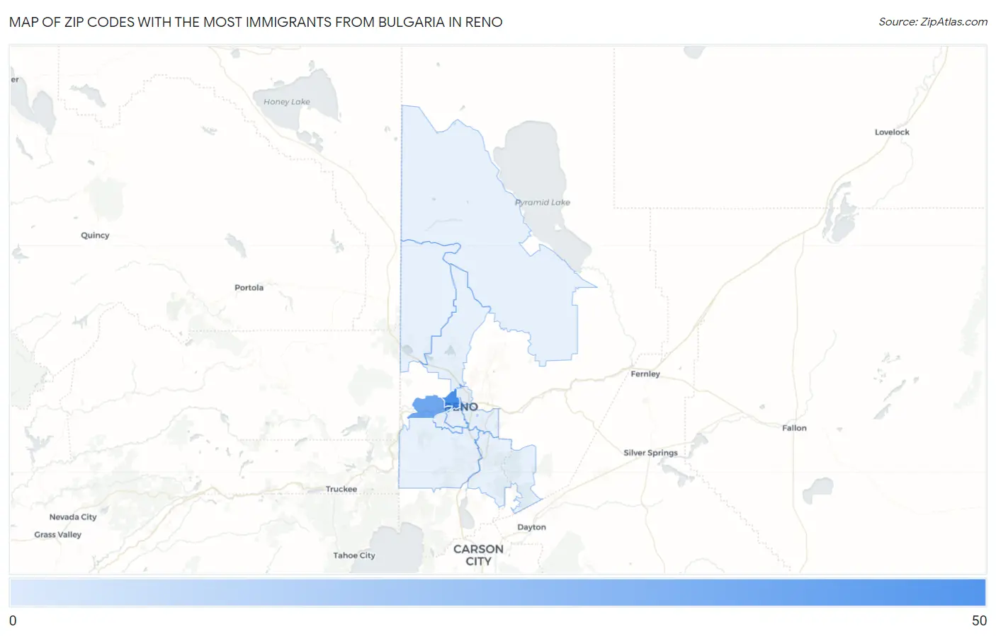 Zip Codes with the Most Immigrants from Bulgaria in Reno Map