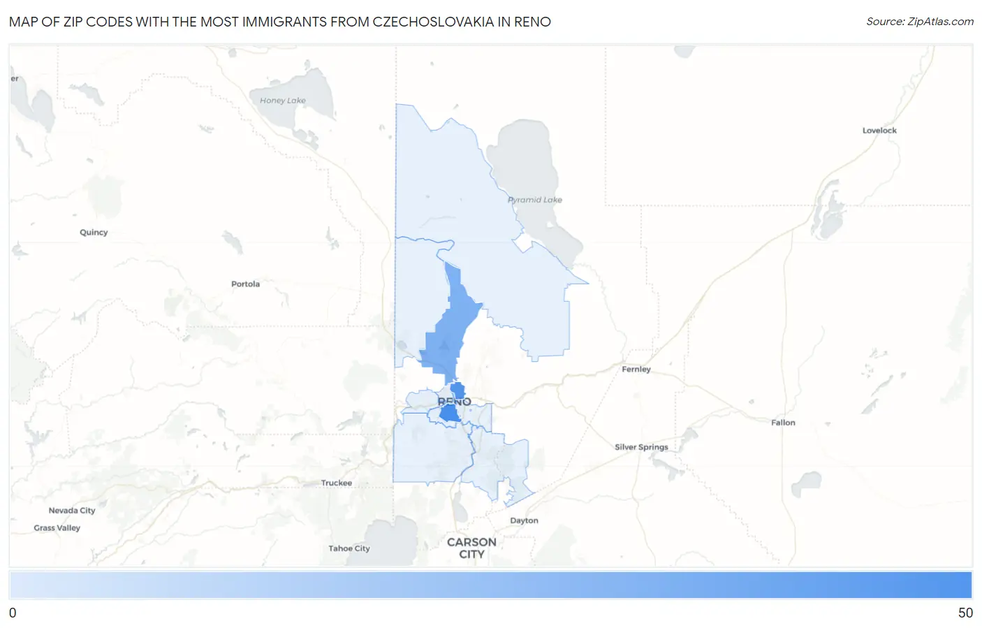 Zip Codes with the Most Immigrants from Czechoslovakia in Reno Map