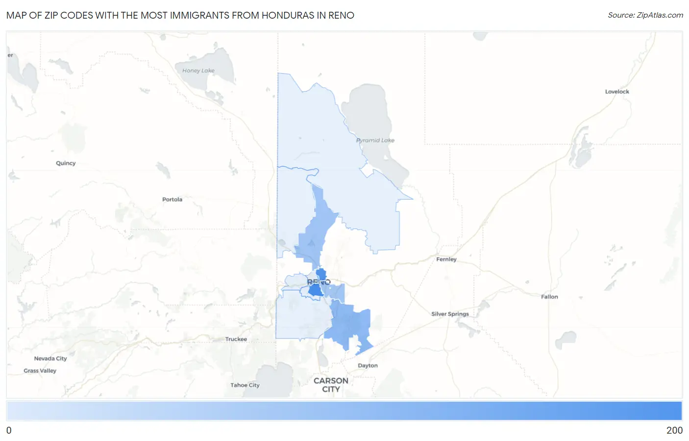 Zip Codes with the Most Immigrants from Honduras in Reno Map