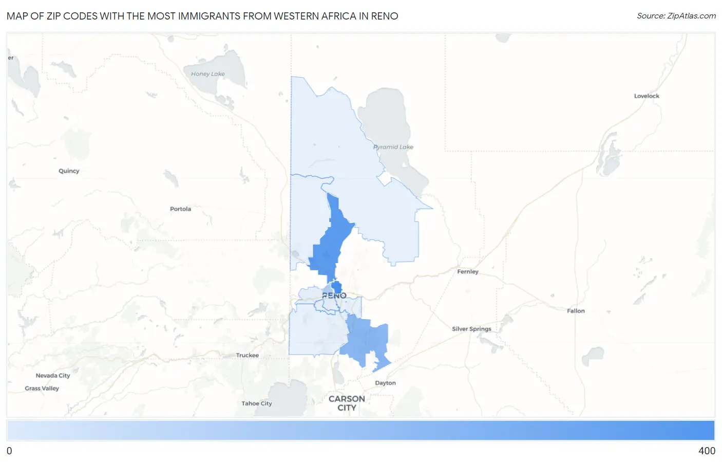 Zip Codes with the Most Immigrants from Western Africa in Reno Map
