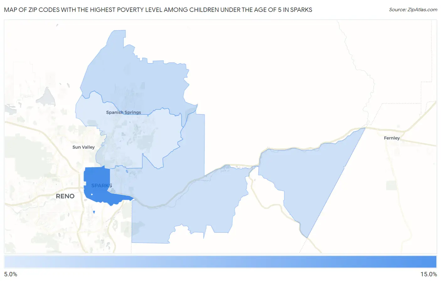 Zip Codes with the Highest Poverty Level Among Children Under the Age of 5 in Sparks Map