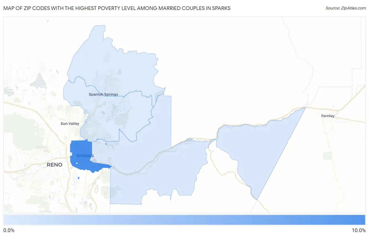 Zip Codes with the Highest Poverty Level Among Married Couples in Sparks Map