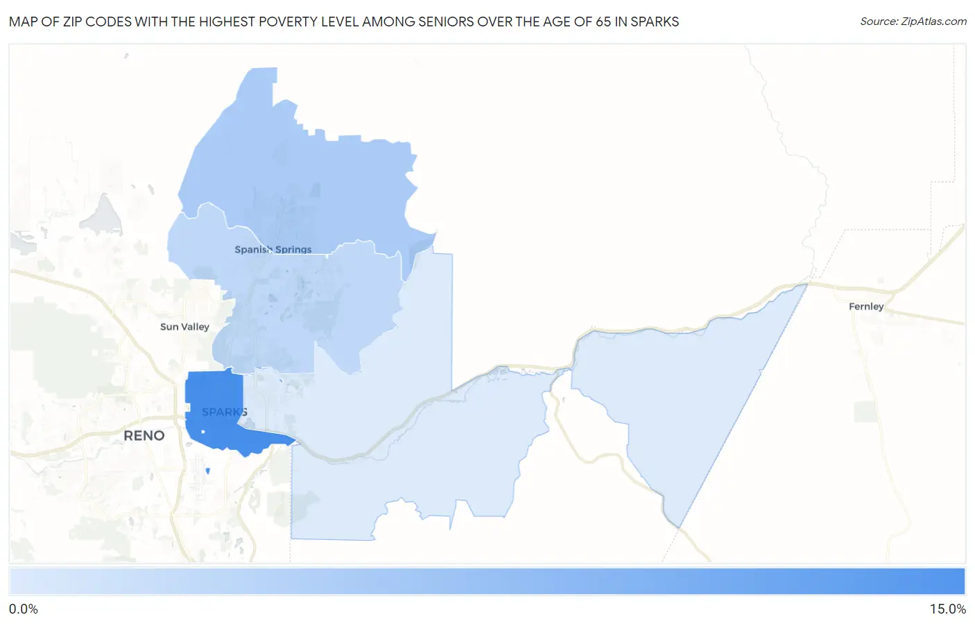 Zip Codes with the Highest Poverty Level Among Seniors Over the Age of 65 in Sparks Map