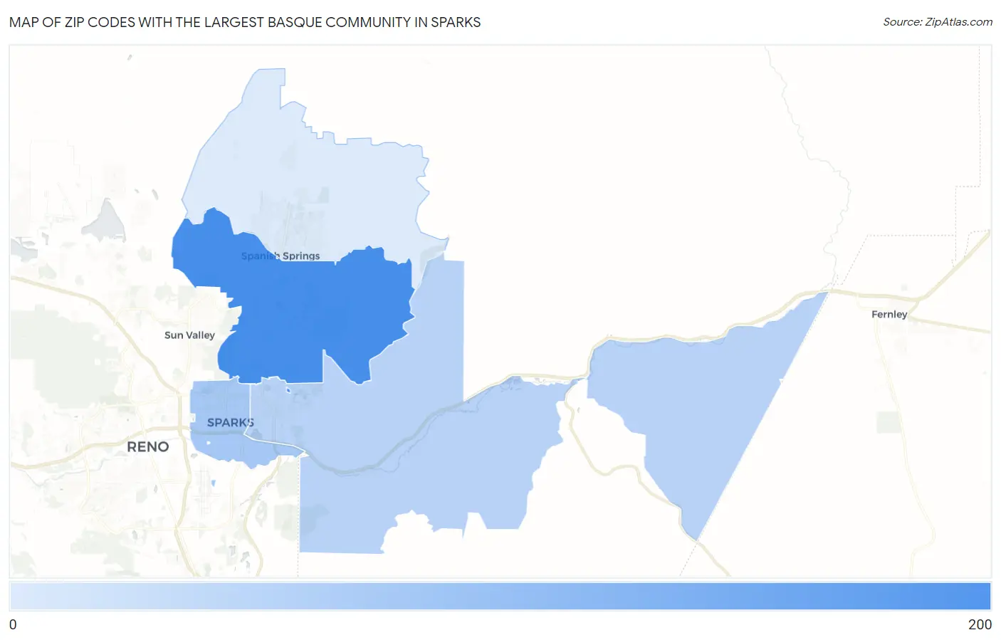 Zip Codes with the Largest Basque Community in Sparks Map