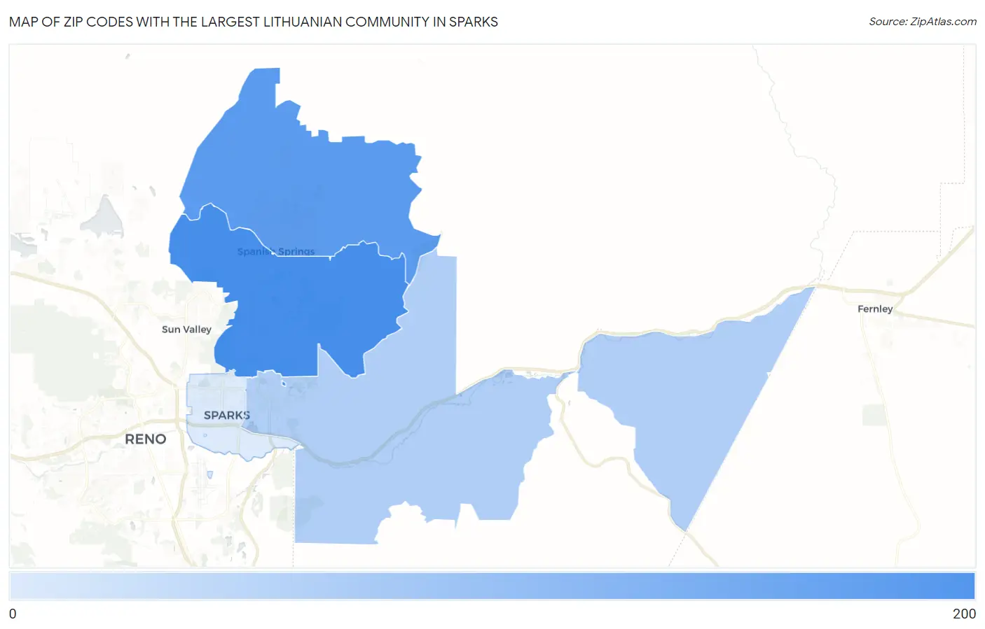 Zip Codes with the Largest Lithuanian Community in Sparks Map