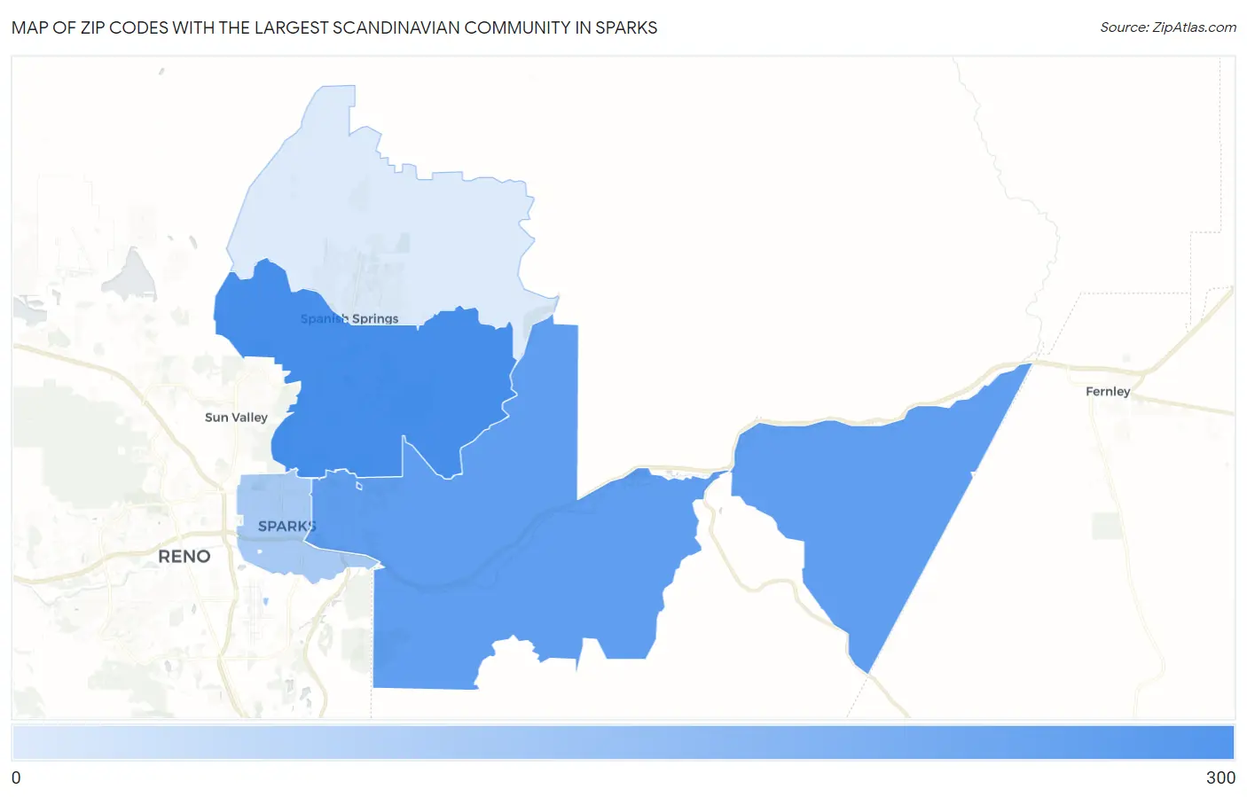 Zip Codes with the Largest Scandinavian Community in Sparks Map