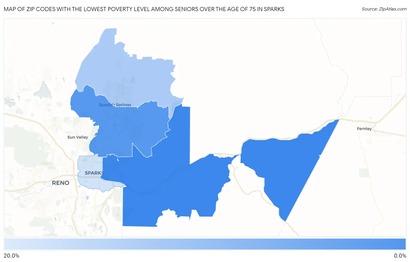Zip Codes with the Lowest Poverty Level Among Seniors Over the Age of 75 in Sparks Map