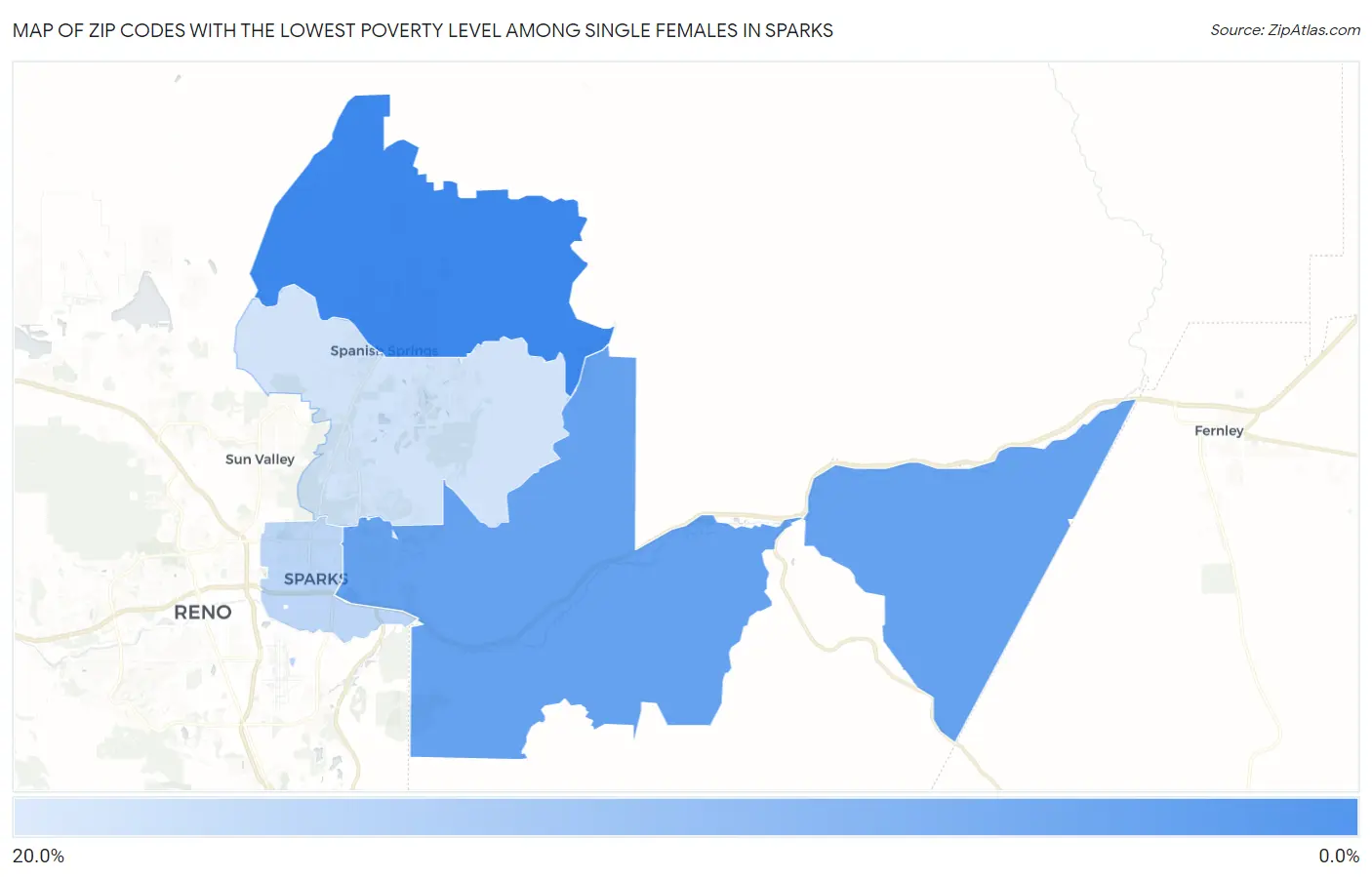 Zip Codes with the Lowest Poverty Level Among Single Females in Sparks Map