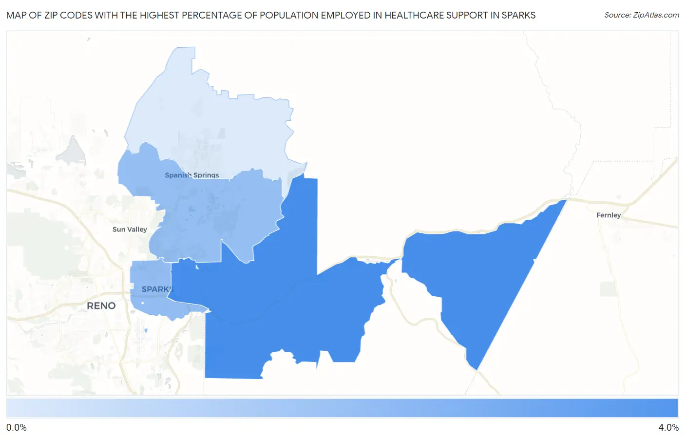 Zip Codes with the Highest Percentage of Population Employed in Healthcare Support in Sparks Map